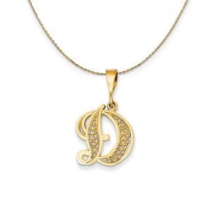 14k Yellow Gold, Maci, LG Filigree Script Initial D Necklace - 18 Inch
